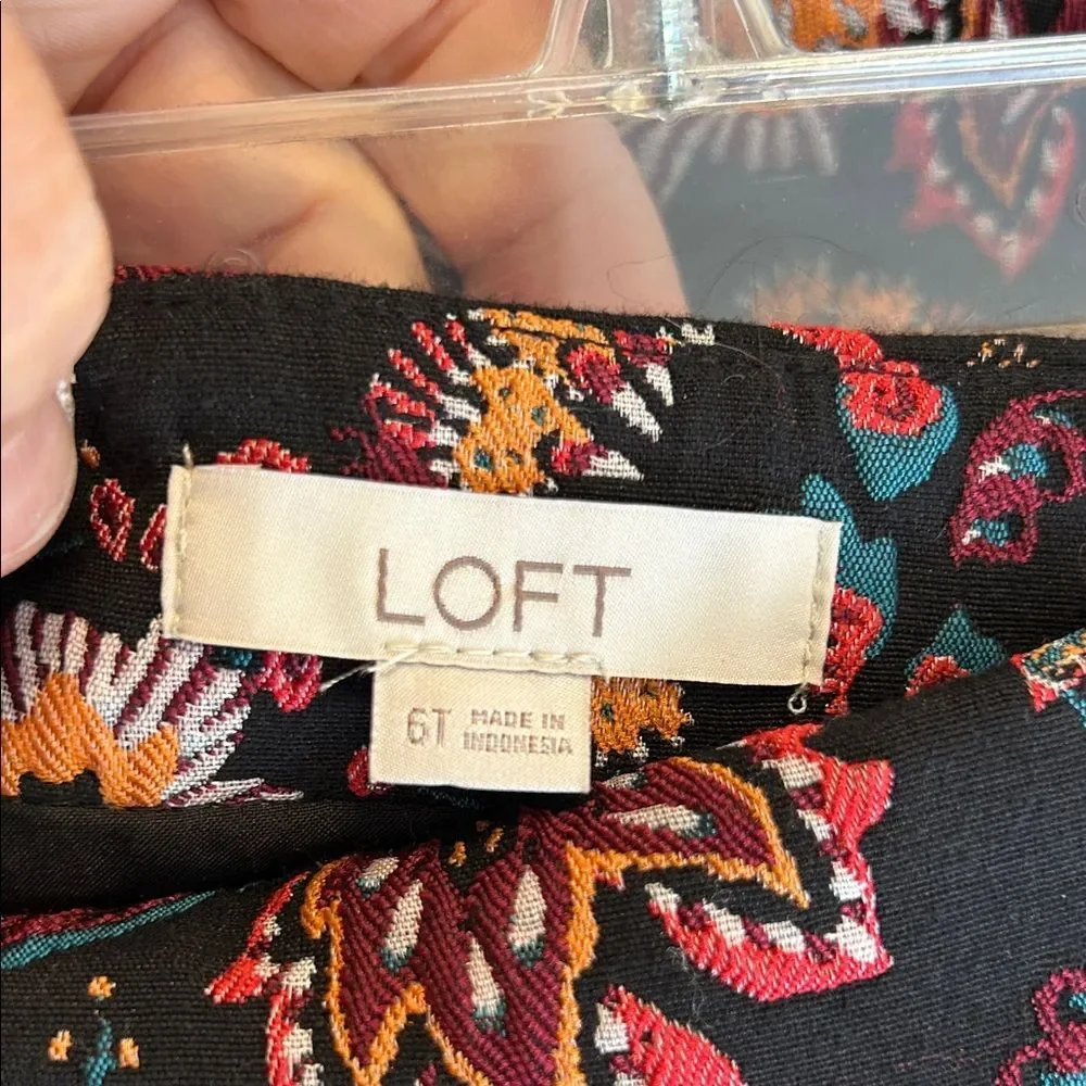 ANN TAYLOR LOFT Size 6 Tall Black Teal Red Lined Jacquard Mini Skirt A-Line